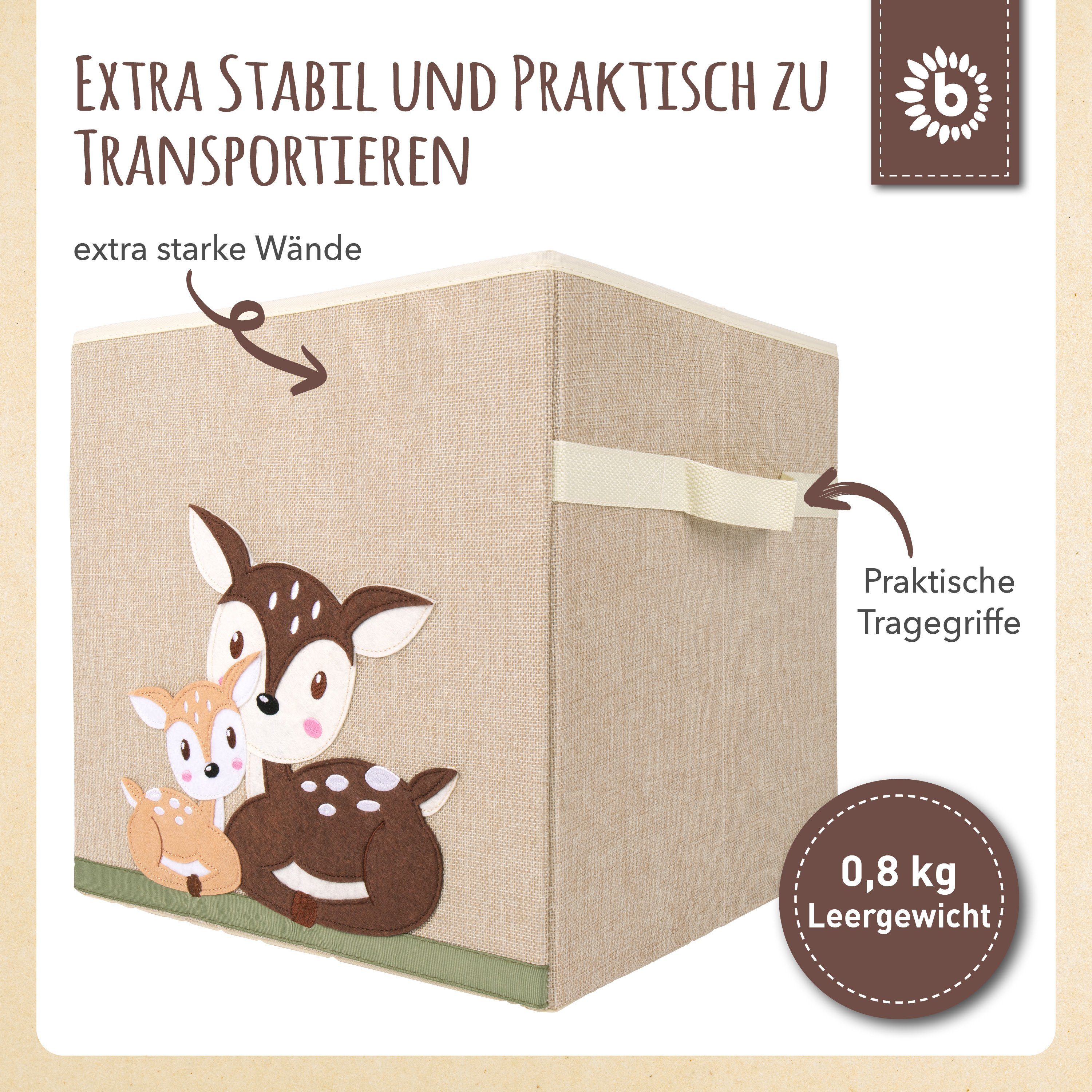 BIECO Spielzeugtruhe Bieco Aufbewahrungsbox Kinder Rehe Motiv ca. 36L faltbar Süße Spielzeug Kiste für Kallax Regal Aufbewahrungsbox 33x33x33 Kallax Boxen für Spielzeug Aufbewahrung Storage Box Kallax Korb