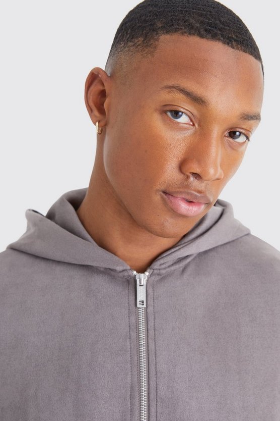Hoodie aus Wildlederimitat mit Reißverschluss