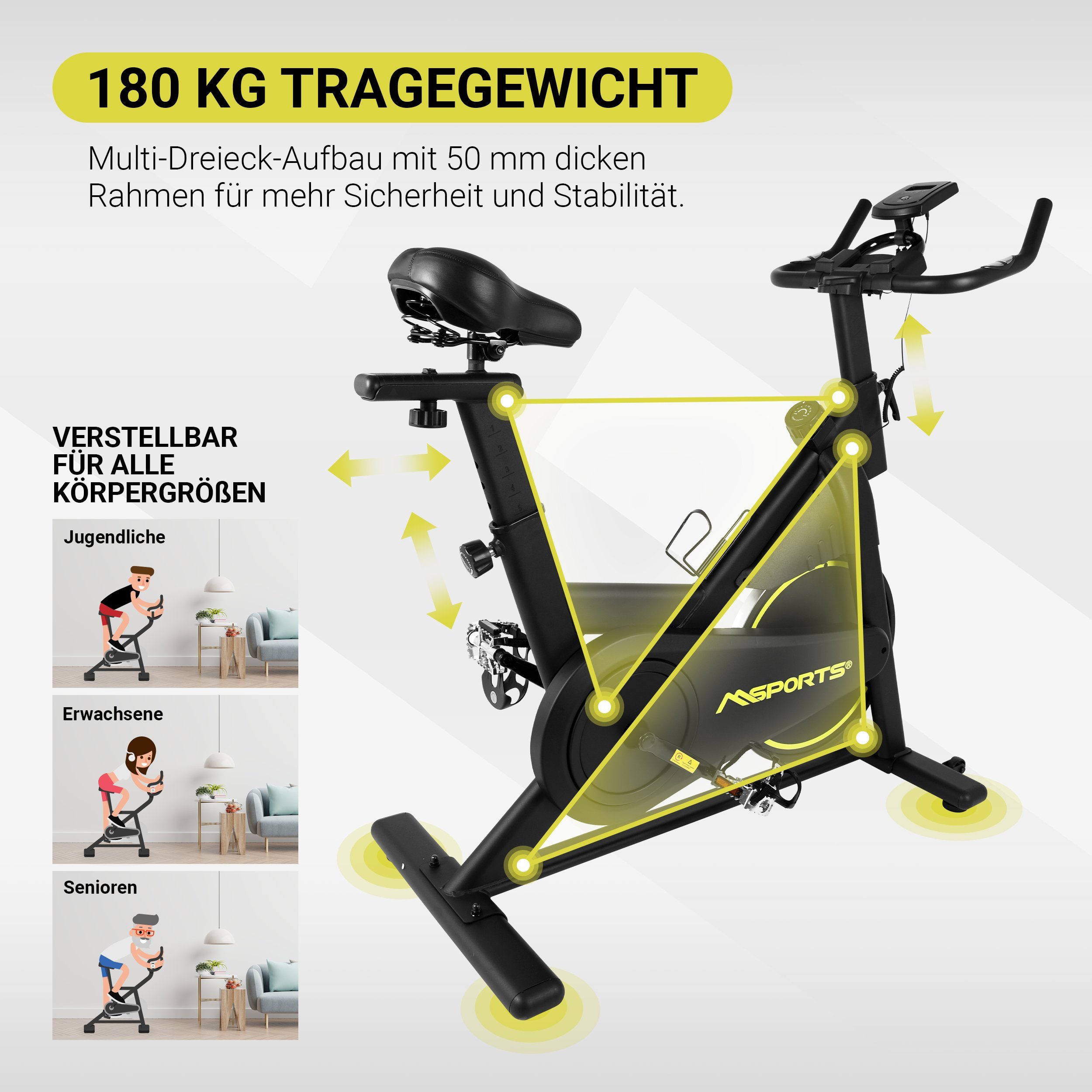 MSports® Speedbike Indoor Cycling Bike Black Series, Magnetischer Widerstand