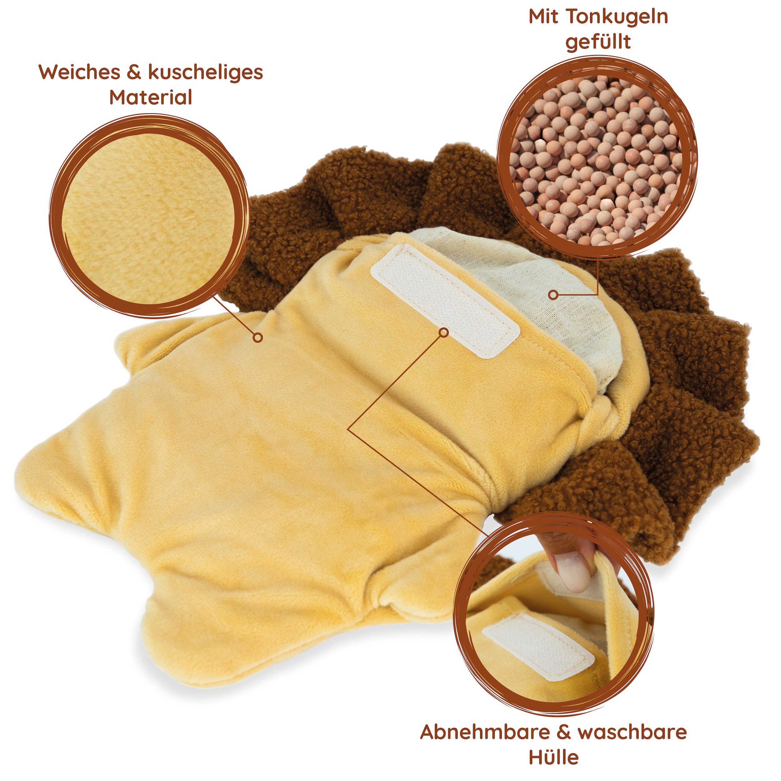 FLEXEO Kirschkernkissen weiches Wärmekissen, 1 Stück, 1-tlg., Körnerkissen für Kinder, Löwe