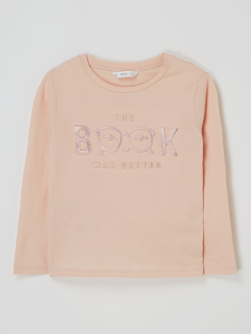 Longsleeve mit Message Modell 'Book' in hellrosa