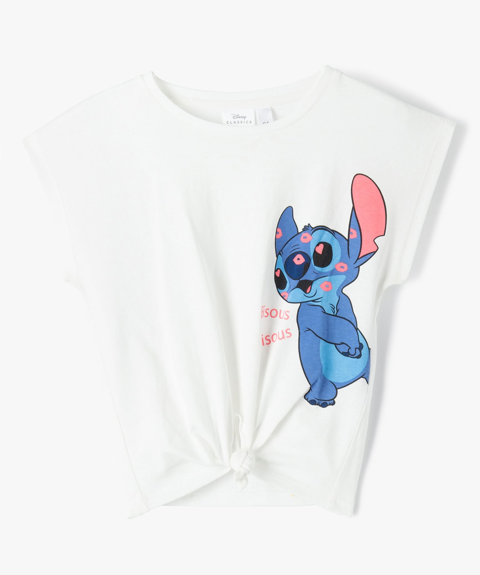 Tee-shirt fille loose noué imprimé Stitch - DS ecru | GEMO