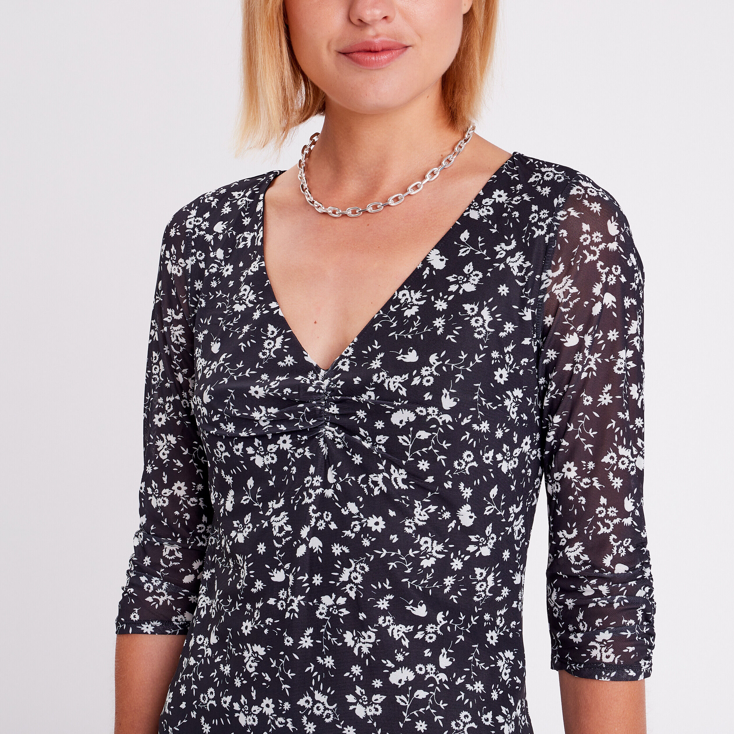 Robe droite manches 3/4 noir femme | Cache Cache