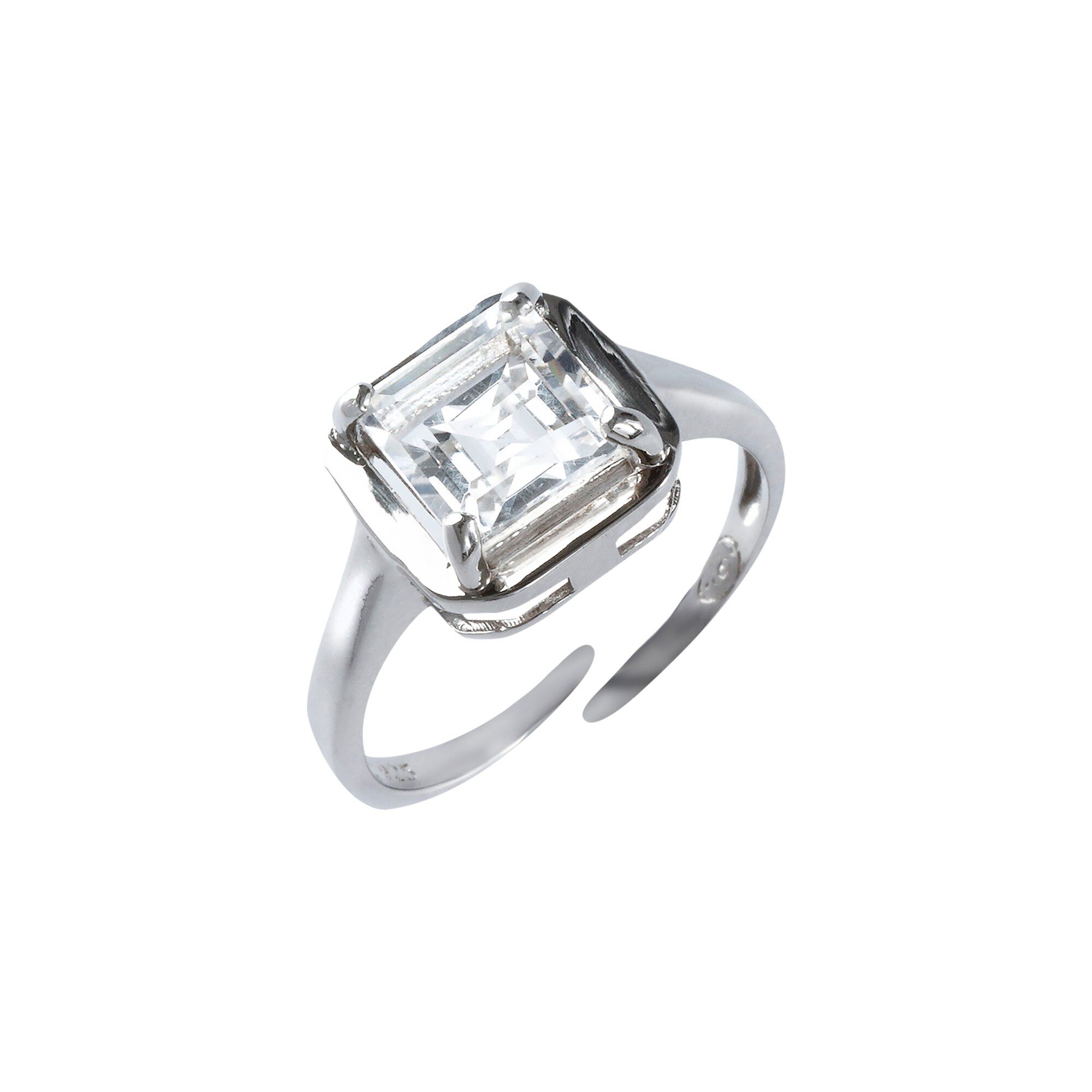 Bague réglable argent et pierre carrée en Cristal de Roche