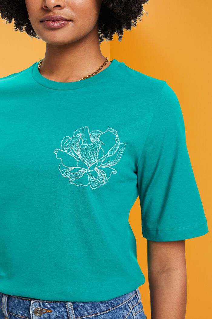 Baumwoll-T-Shirt mit floraler Stickerei