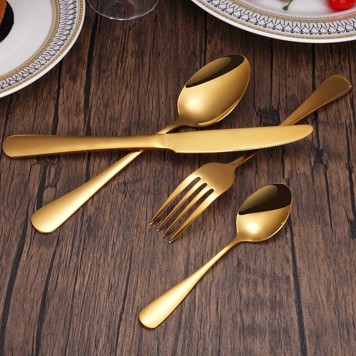 Faizee Möbel Besteck-Set Besteck-Set Edelstahl Besteck Cutlery Set 24-tlg Wooden Box