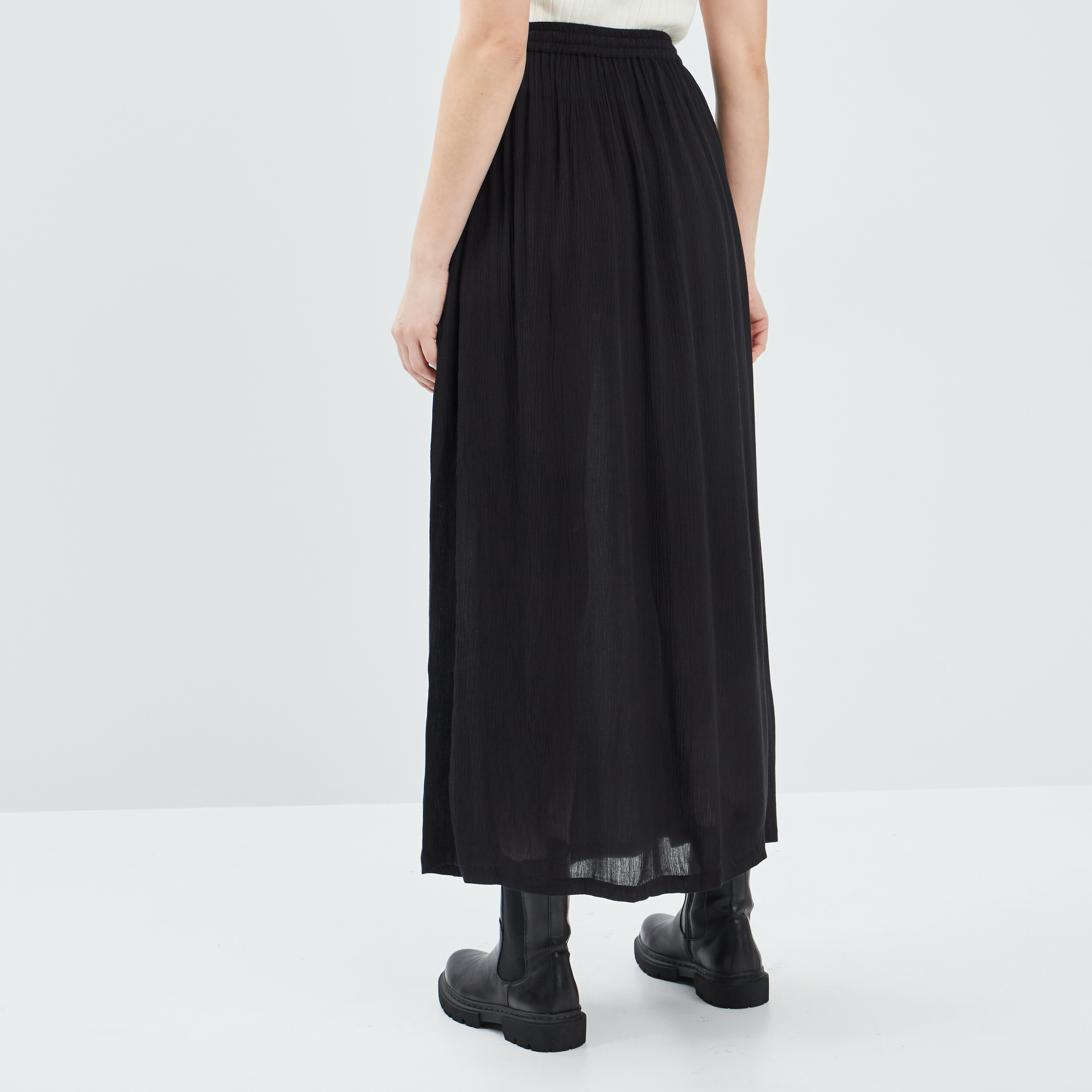 Jupe longue droite fluide noir femme | La Halle