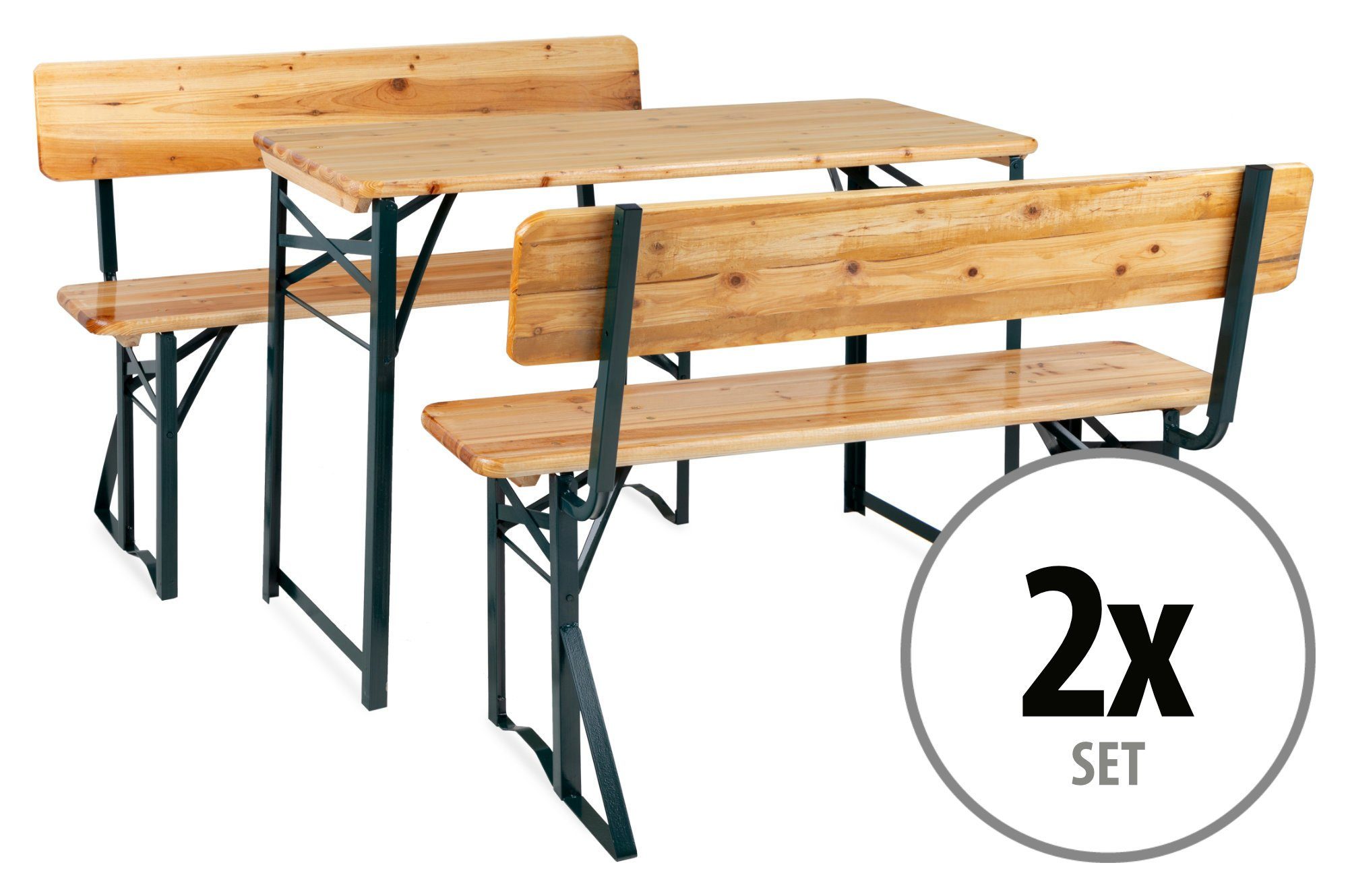 Stagecaptain Bierzeltgarnitur Hirschgarten BB-119 Sitzgarnitur mit Lehne 119 cm Länge, (Spar-Set, 6-tlg., 4 x Bank, 2 x Tisch), Mit aufsteckbarer Rückenlehne