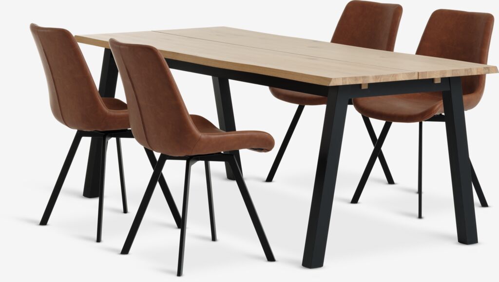 SKOVLUNDE HYGUM Table SKOVLUNDE L200 chêne naturel 4 Chaise HYGUM cognac