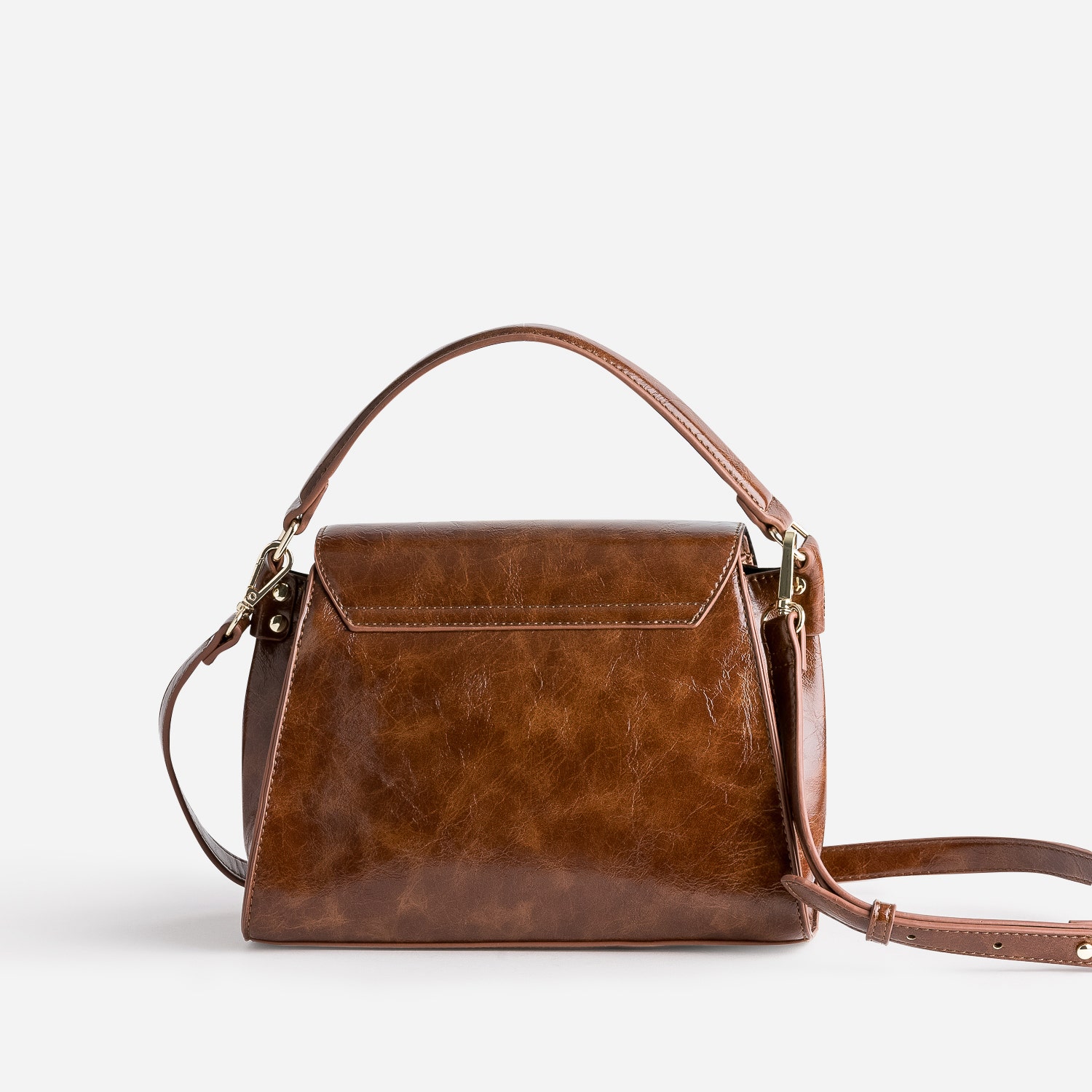 Sac à main cognac patiné forme trapèze