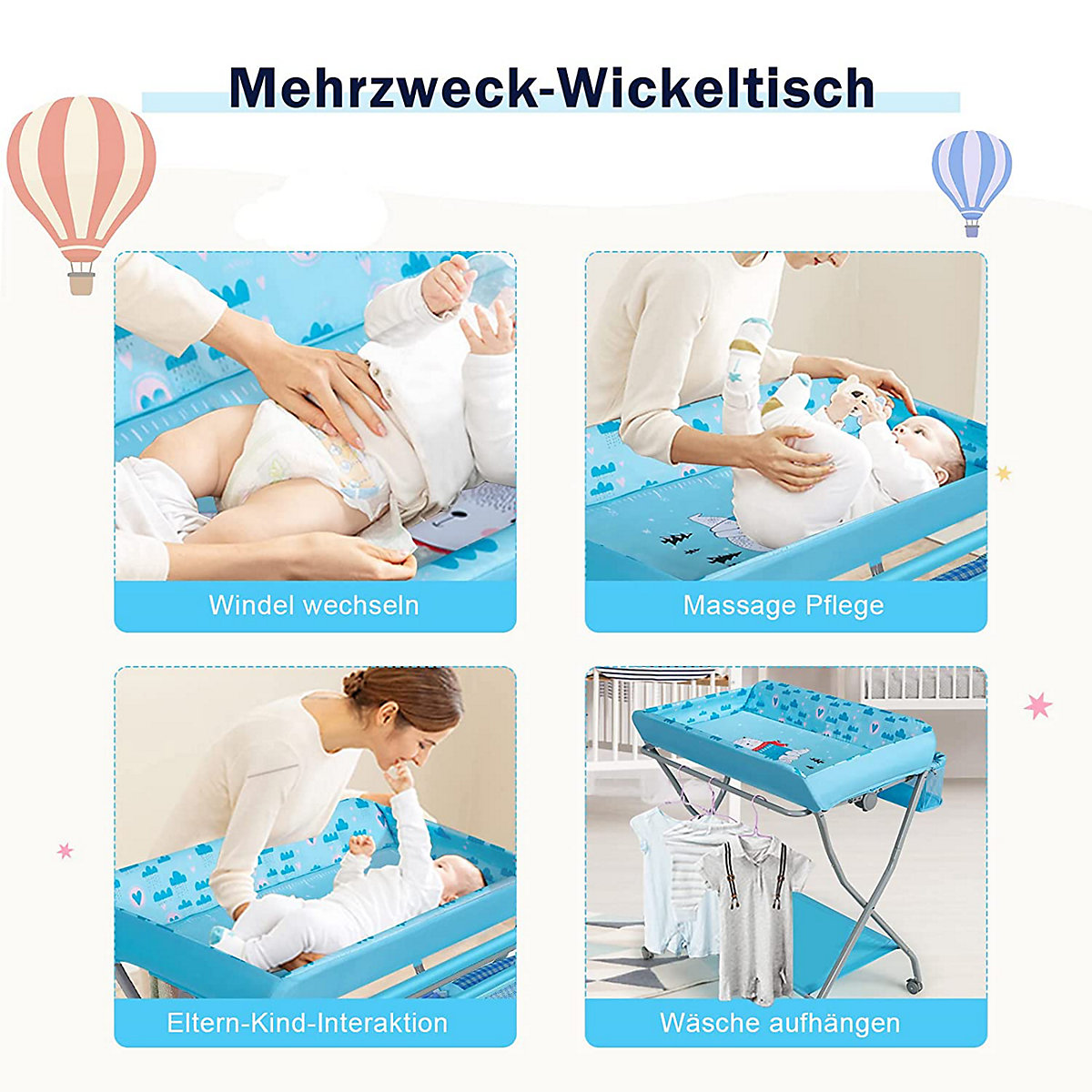 Wickeltisch mit Aufbewahrungsfläche und -körben