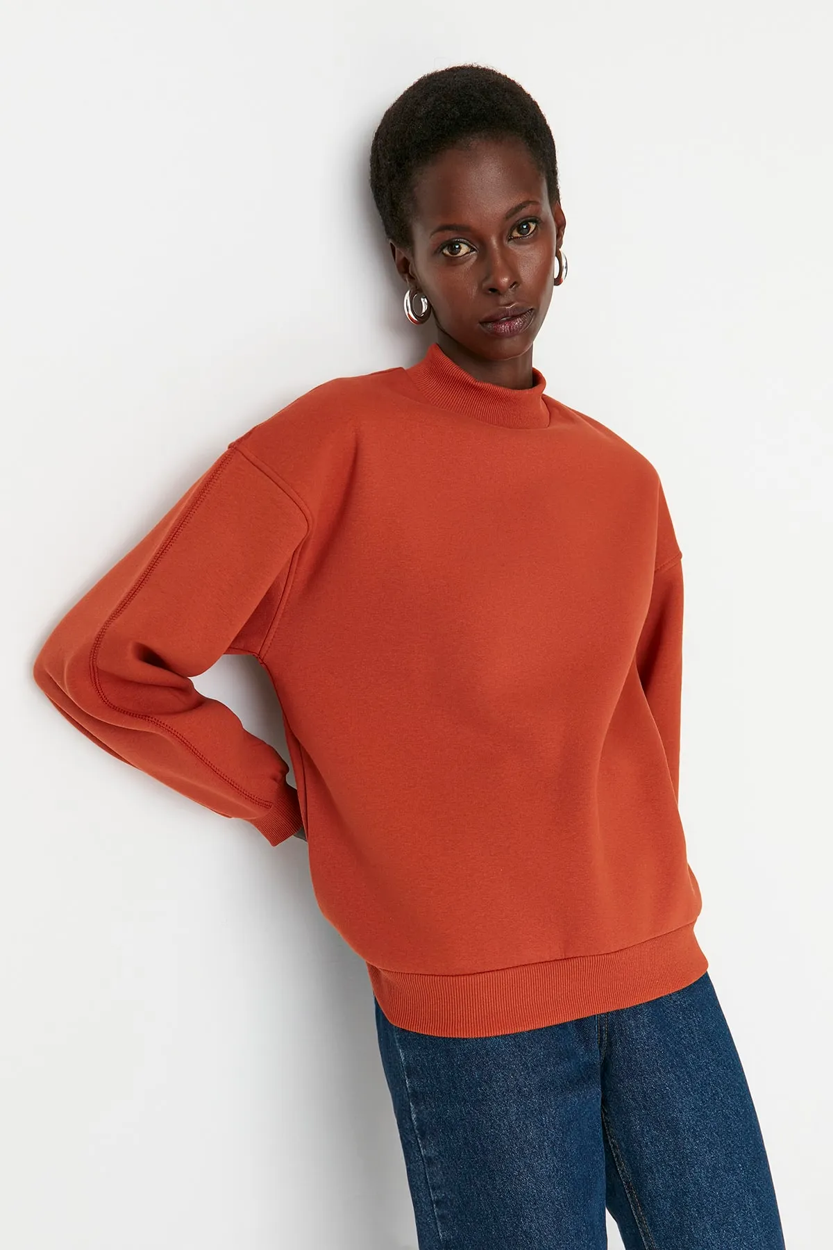 Trendyol Collection  Tile Dickes Innenfleece Stehkragen Entspannte/Bequeme Passform Strick-Sweatshirt TWOAW20SW0584