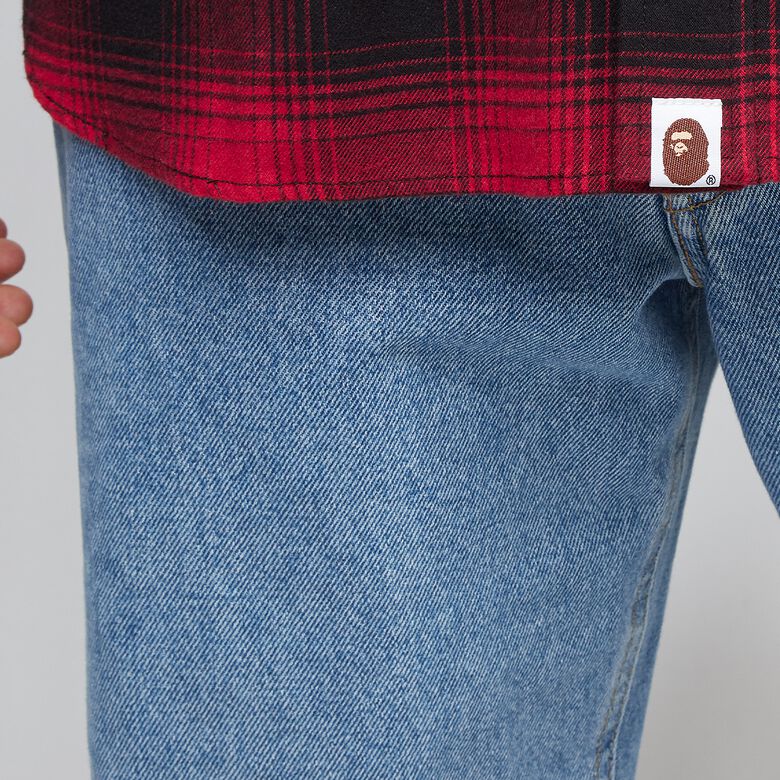 A Bathing Ape Check Shark Relaxed Fit Flannel Shirt red