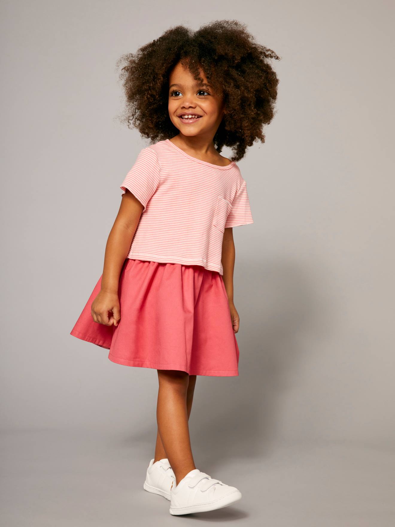 Robe réversible fille bimatière rose