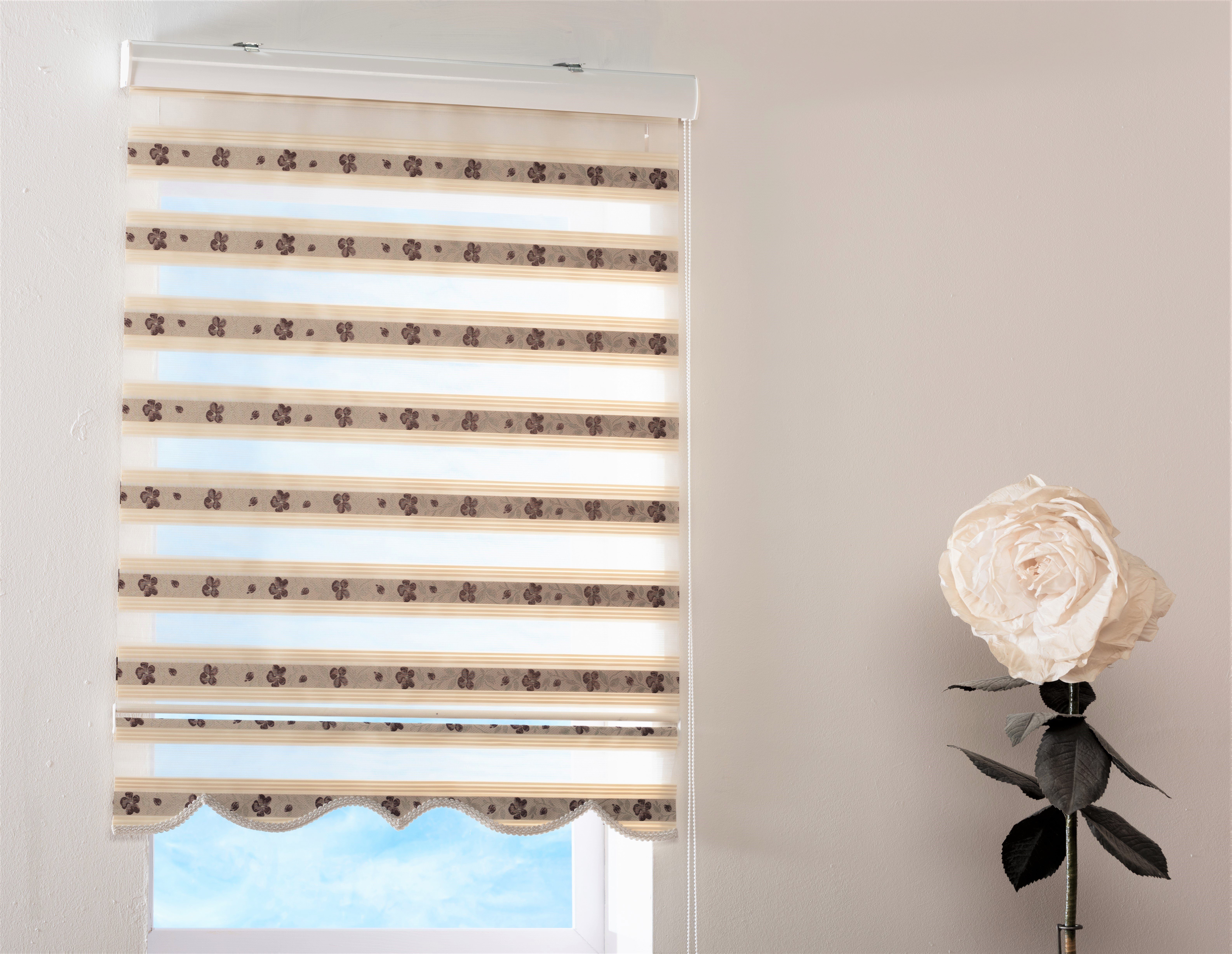 Doppelrollo nach Maß Beige violett Länge 250cm, Yasar Gardinen, Deckenmontage, Deckenmontage und Wandmontage