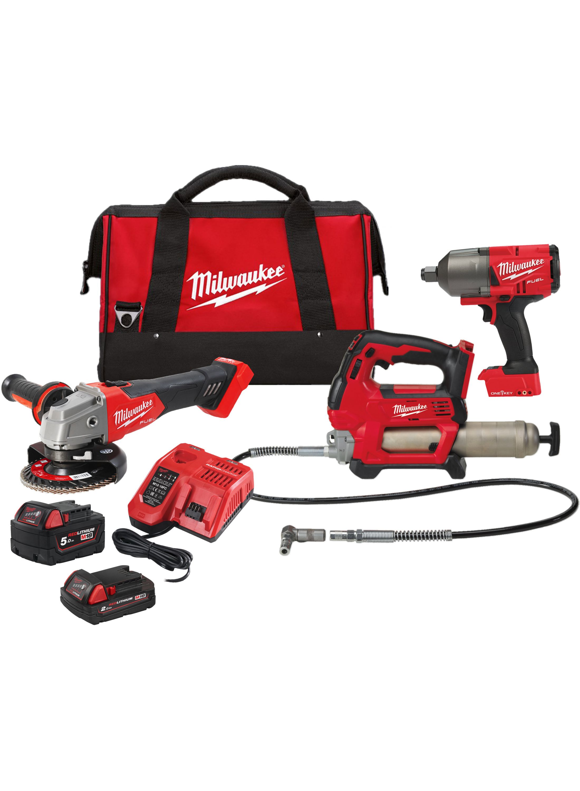 Milwaukee 4933498576 M18 FPP3AK-523B Set combinat - 3 mașini 18V 2x5.0 / 1x2.0Ah Li-Ion în cutie 4933498576