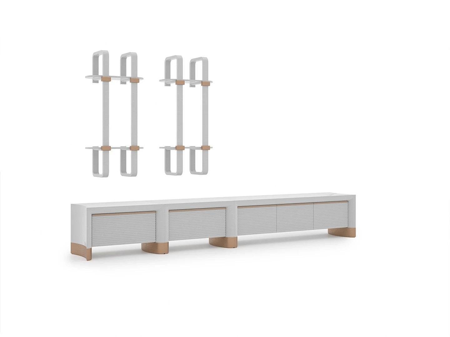 JVmoebel Wohnwand Wohnzimmer Holzmöbel TV-Ständer Design 2x Wandregale Einrichtung, (3-St., 1x TV-Ständer + 2x Wandregale), Made in Europa