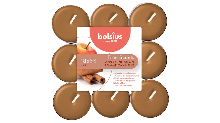 bolsius Duft-Teelichte True Scents 4h 18er Pack Apple Cinnamon