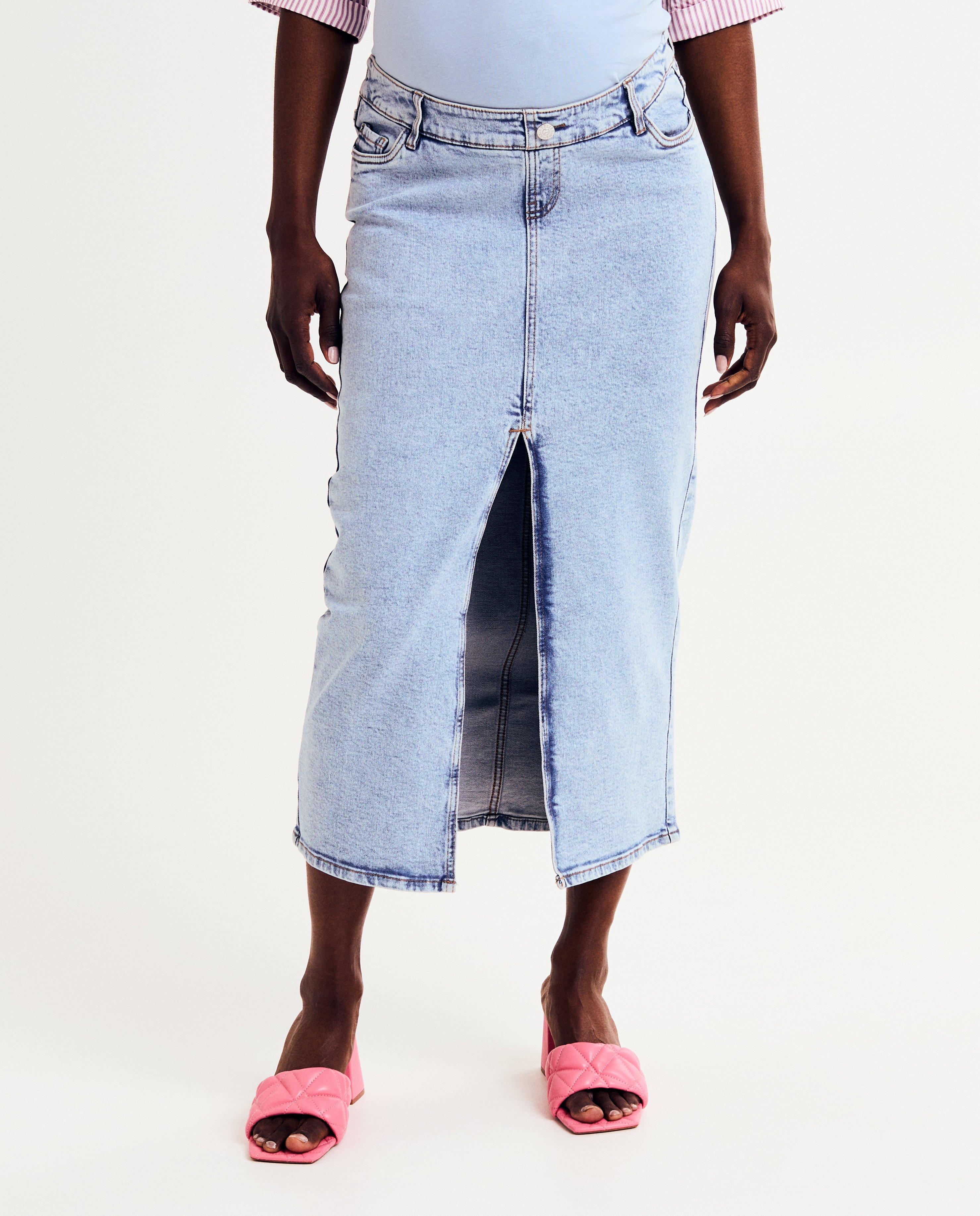 Fustă din denim albastru deschis Atelier Maman, albastru deschis maternitate