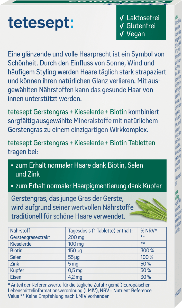 Gerstengras  + Kieselerde + Biotin Tabletten, 30 St