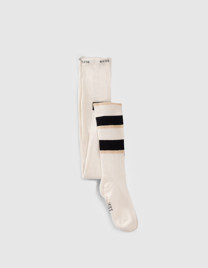 Collants écrus rayures noires et dorées fille