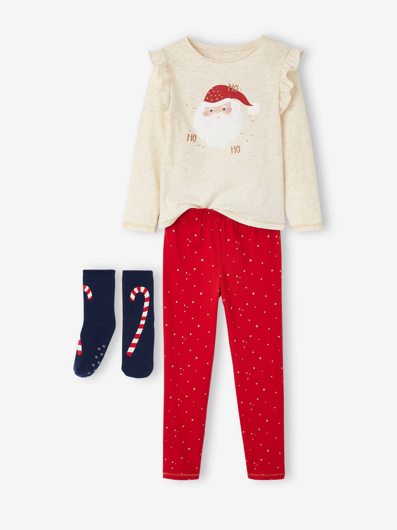 Coffret noël pyjama + chaussettes fille beige irisé