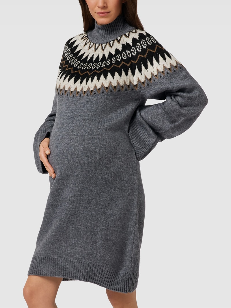 Umstands-Strickkleid mit Norwegermuster Modell 'MLELI' in mittelgrau