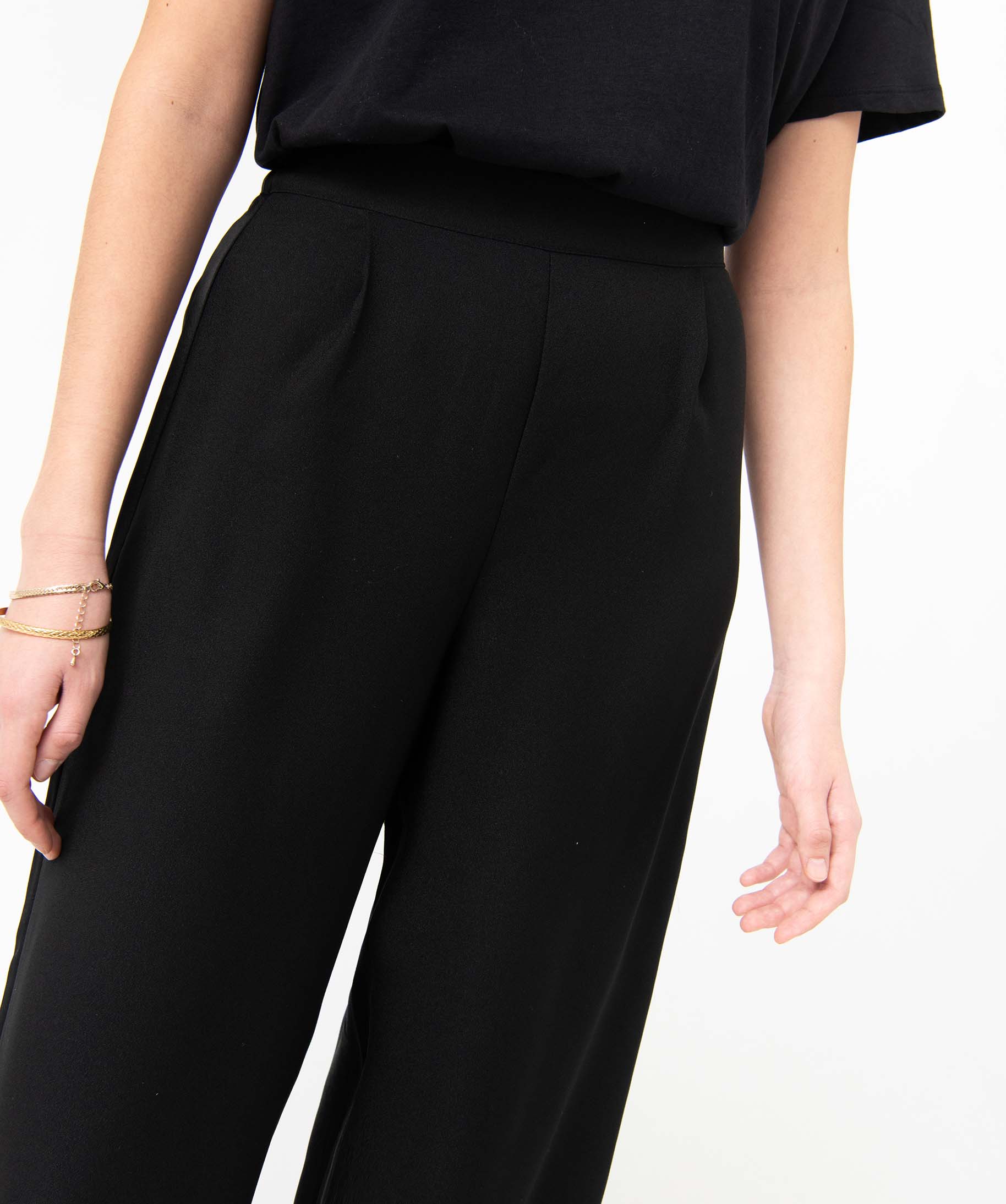 Pantalon femme coupe large avec bandes satinées sur les c... noir | GEMO