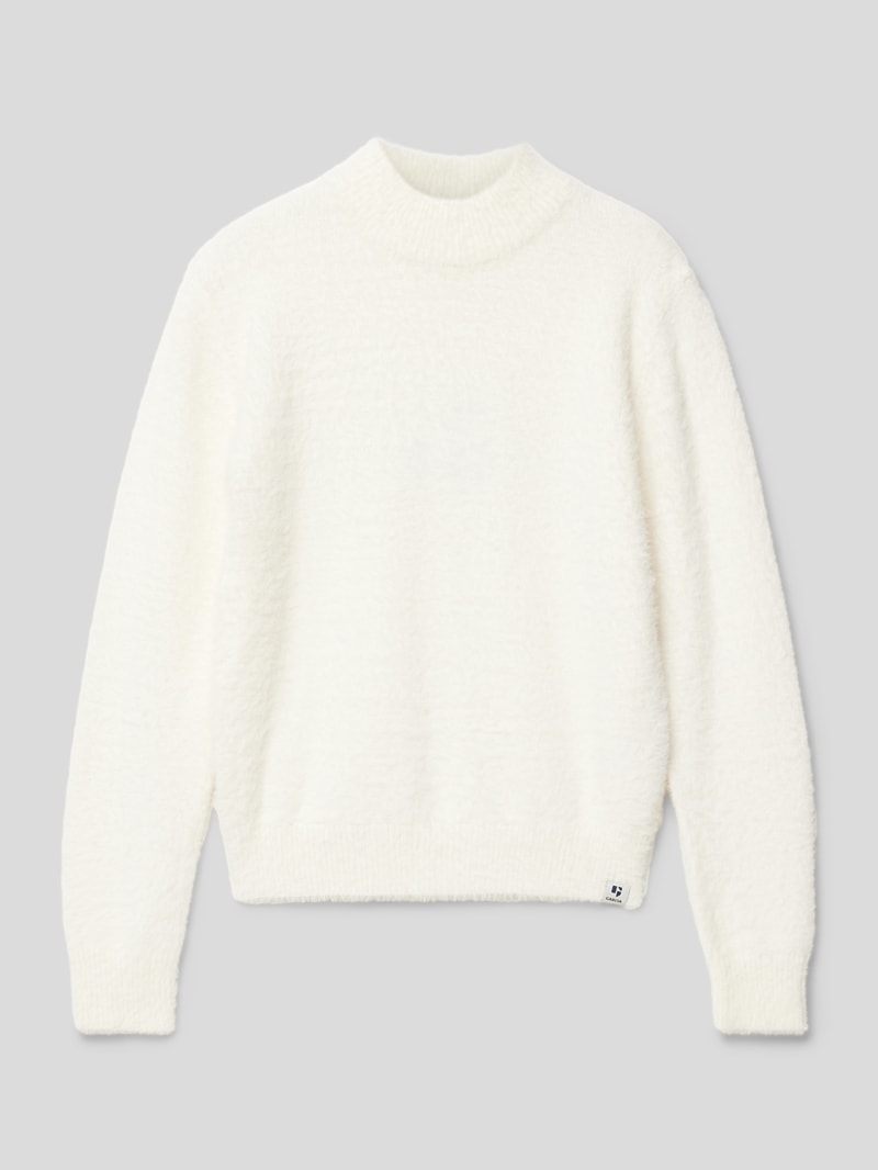 Strickpullover mit geripptem Rundhalsausschnitt in weiß