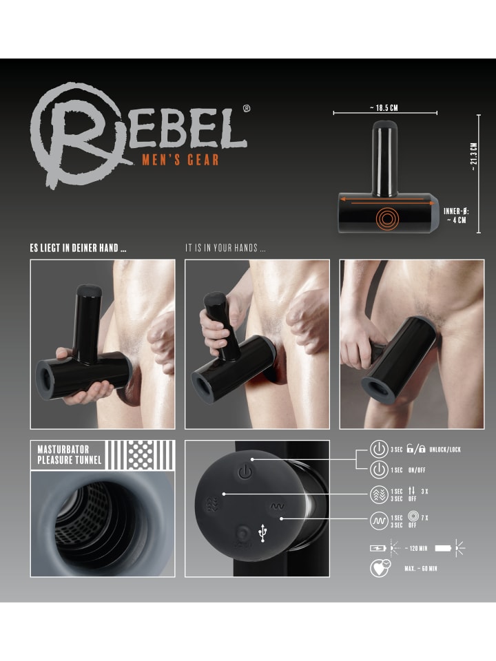 Rebel Masturbator Masturbator with 2 Functions in schwarz günstig kaufen 21,2 cm