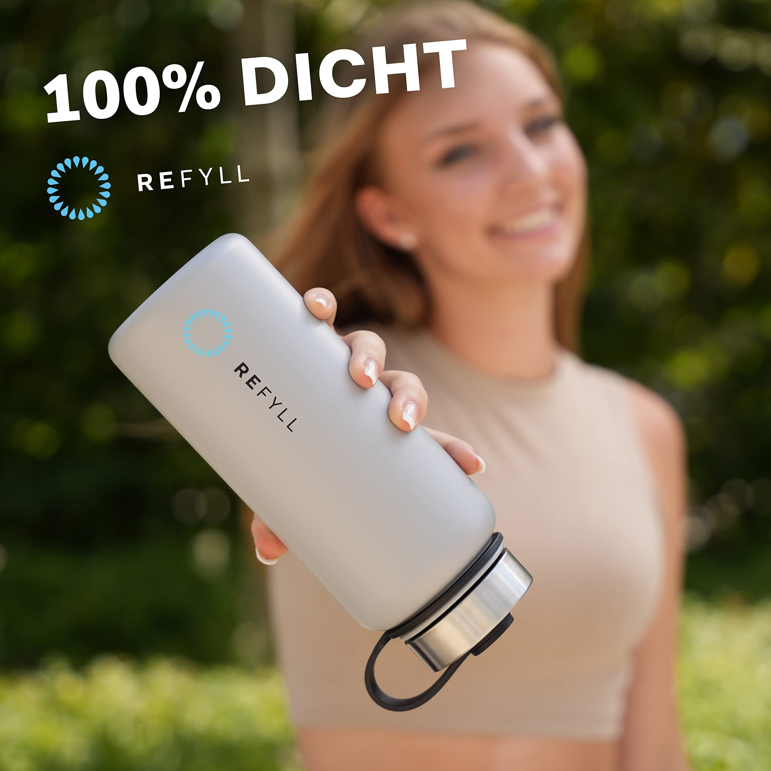 REFYLL Isolierflasche Trinkflasche Edelstahl “easyFYLL” 500ml & 1000ml, Premium Thermoflasche für Wandern, Fitness, Fahrrad, Trekking