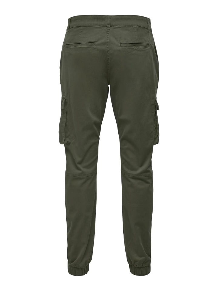 Only&Sons Cargo Hose Verjüngter Schnitt Elastische Bündchen in Olive günstig kaufen