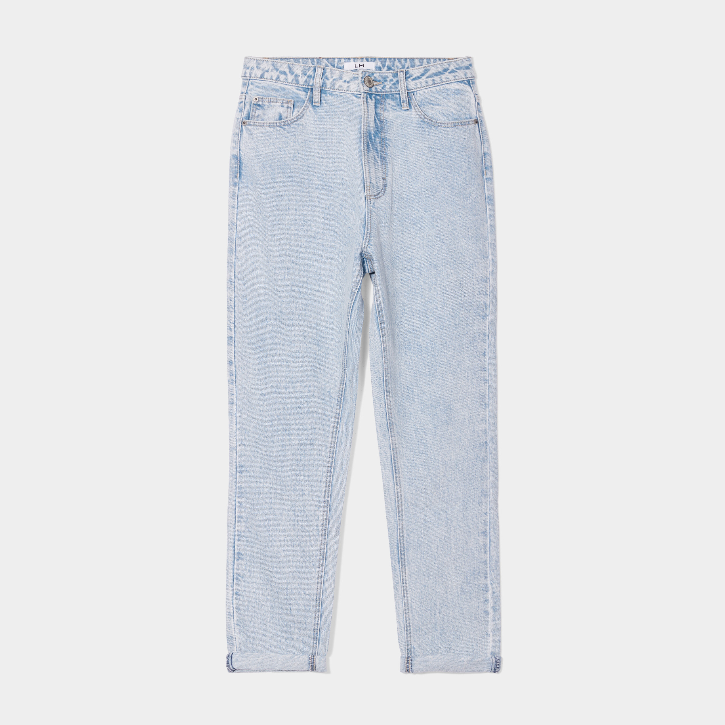 Jeans mom taille haute 7 8ème coton denim double stone femme | La Halle