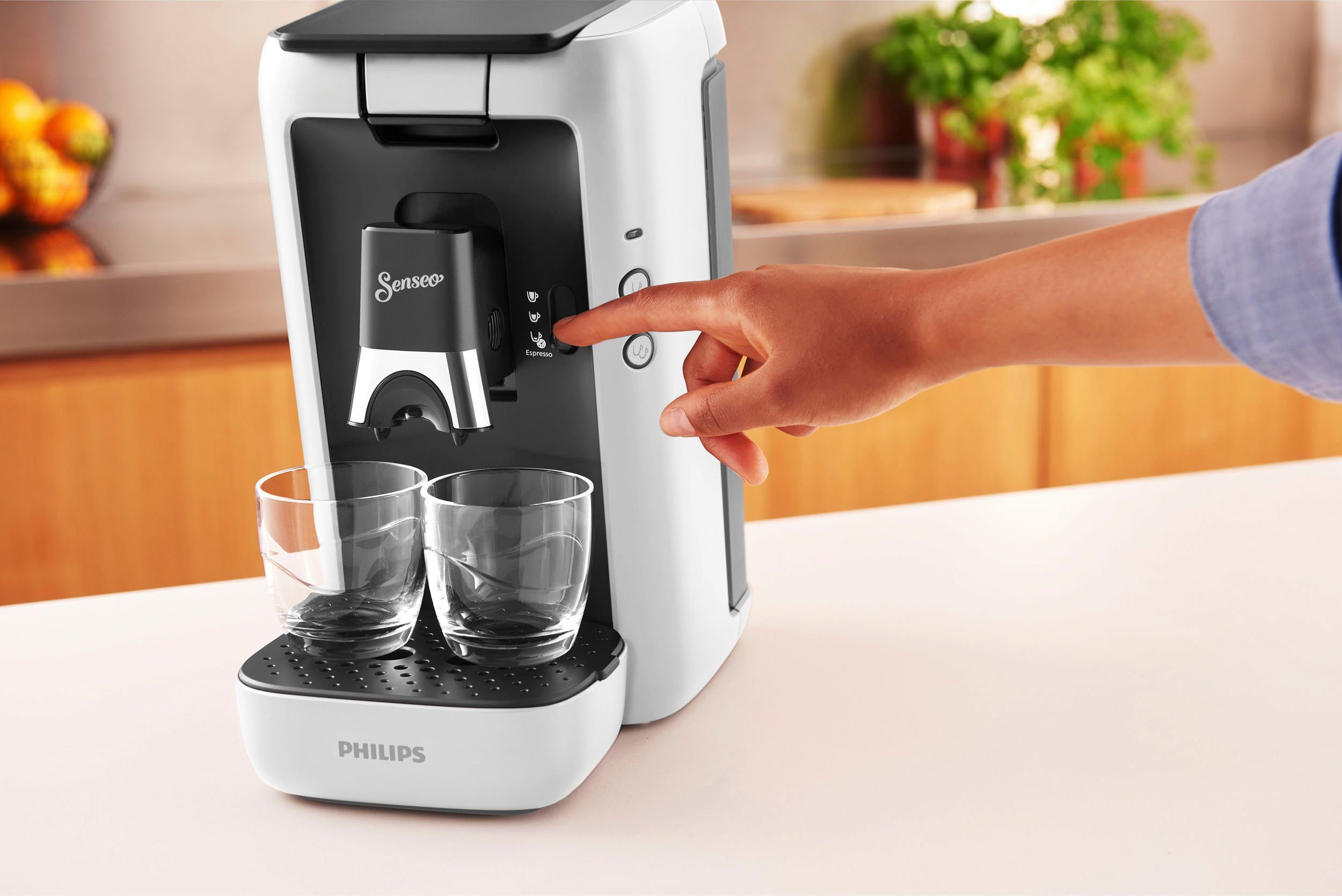 Philips Senseo Kaffeepadmaschine Maestro CSA260/10, aus 80% recyceltem Plastik, +3 Kaffeespezialitäten, Memo-Funktion, inkl. Gratis-Zugaben im Wert von € 14,- UVP