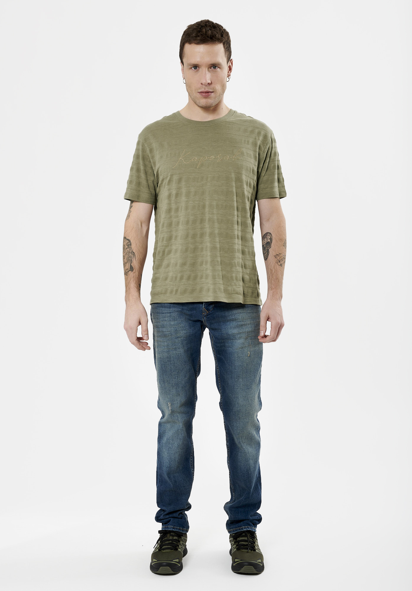 SONNY  T-shirt à rayures kaki Homme en 100% coton