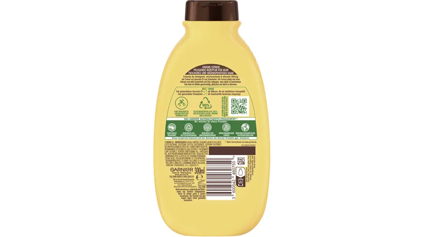 Garnier Wahre Schätze Shampoo Avocado-Öl/Sheabutter - Shampoo für trockenes Haar - für ein natürliches Haargefühl 300 ml