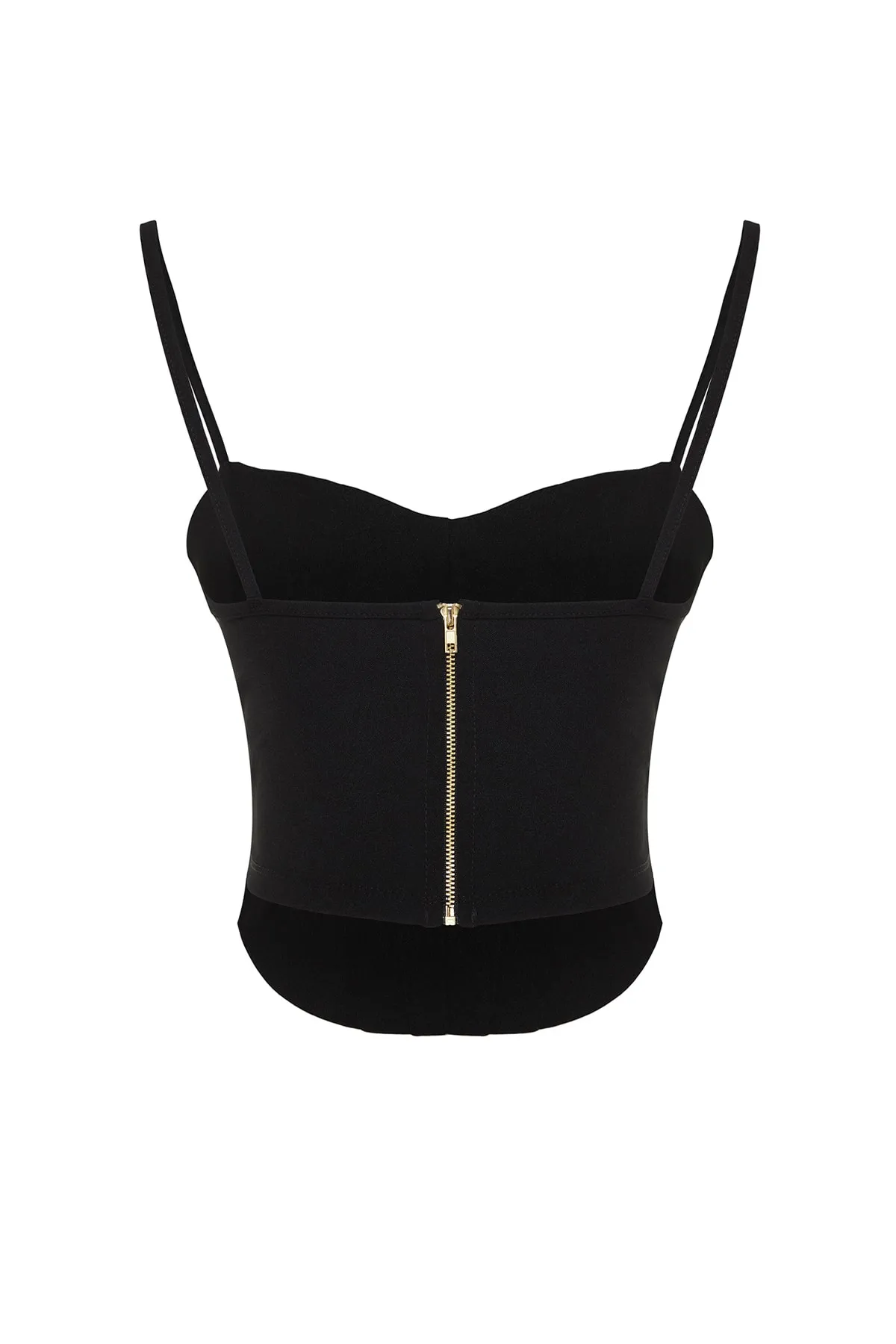 Trendyol Collection  Schwarzes, tailliertes Bustier aus Krepp-Strick mit kurzen Trägern TWOSS23BS00036