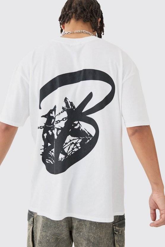 Oversized Extended Neck Dog Back Print T-shirt