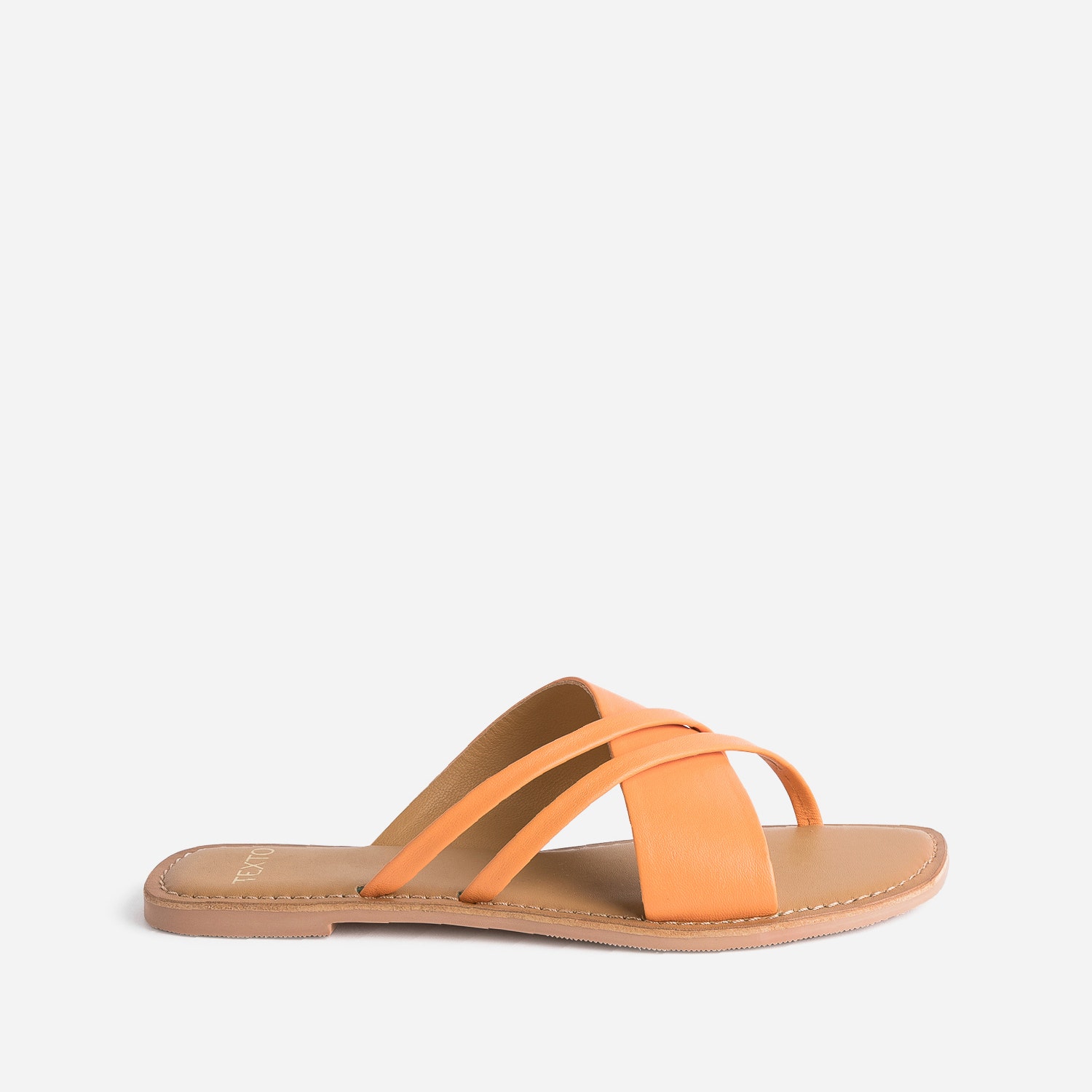 Mule TEXTO orange en cuir à brides fantaisie