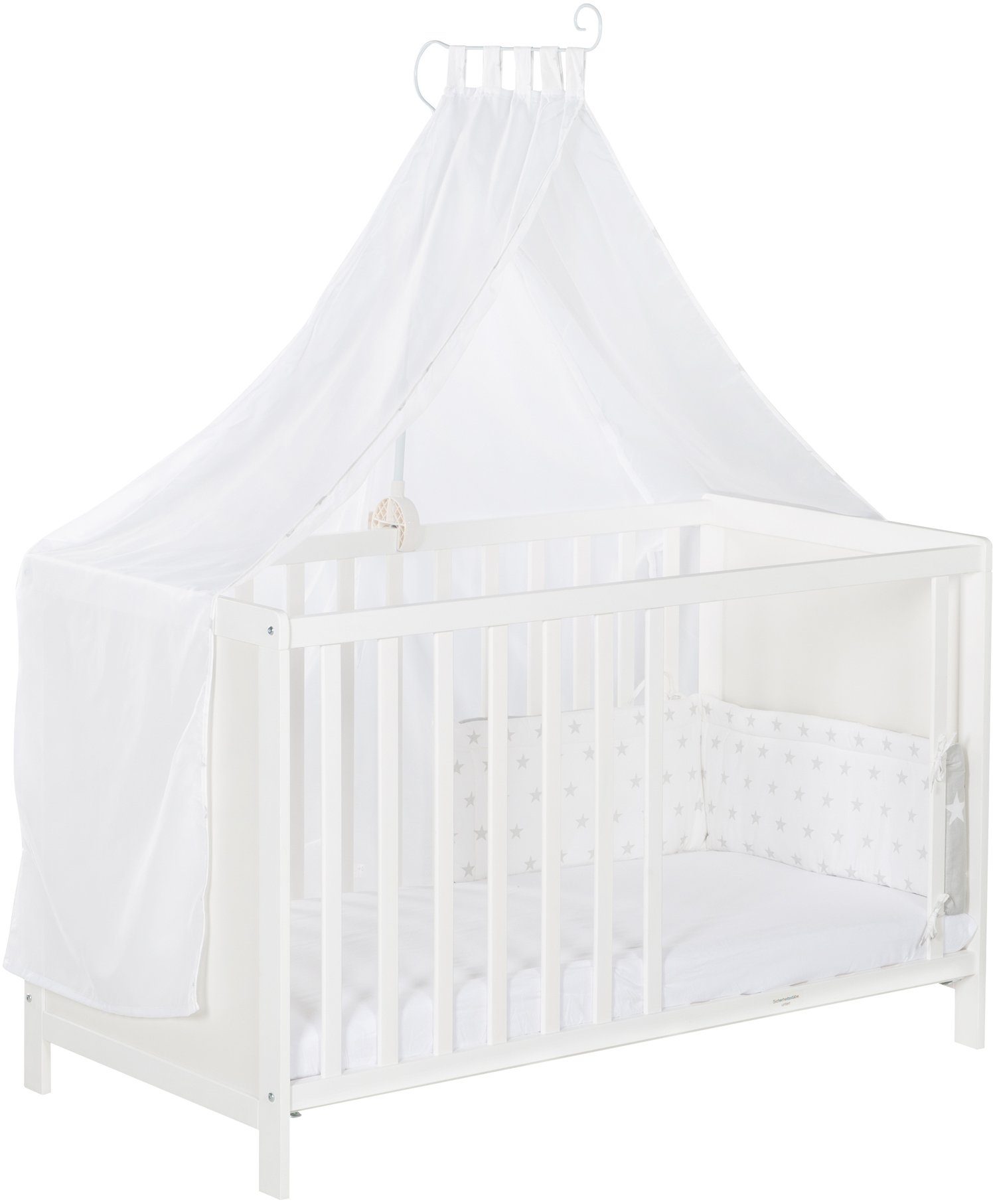 roba® Babybett Multifunktionsbett mit Beistellfunktion, 7-tlg., Lattenrost, Matratze, Nestchen, Bettverkleinerer, Himmel, Himmelstange