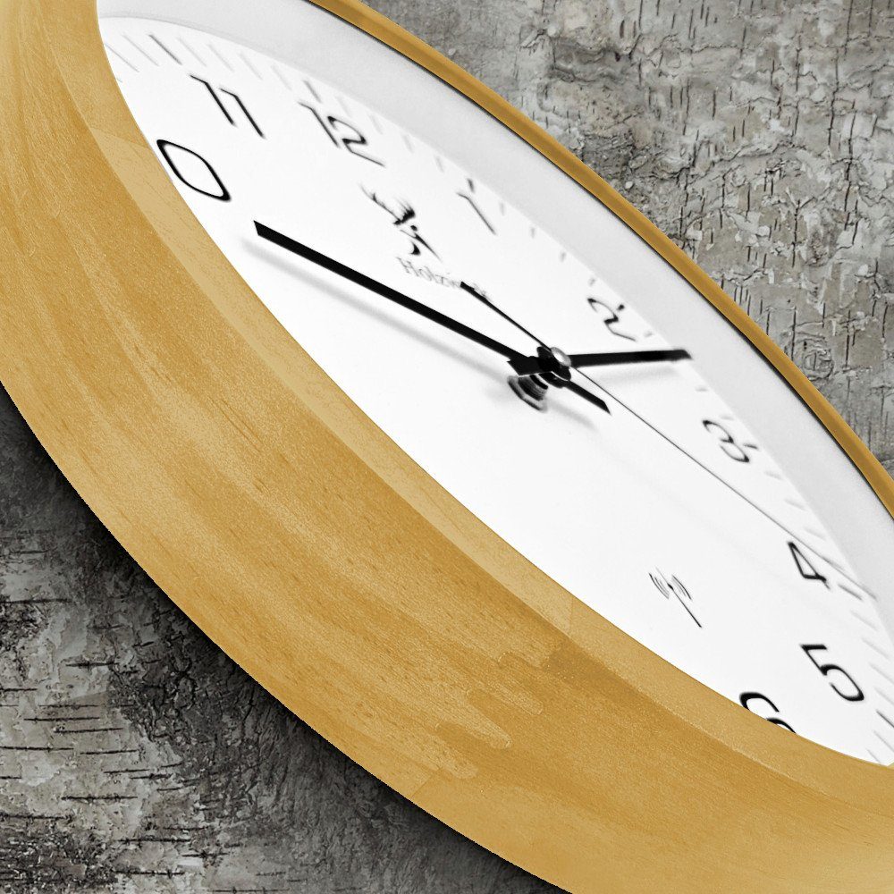 Holzwerk Funkwanduhr ARNSBURG Designer Funk Holz Wand Uhr, beige, weiß (lautlos ohne Tickgeräusche, 30 cm)