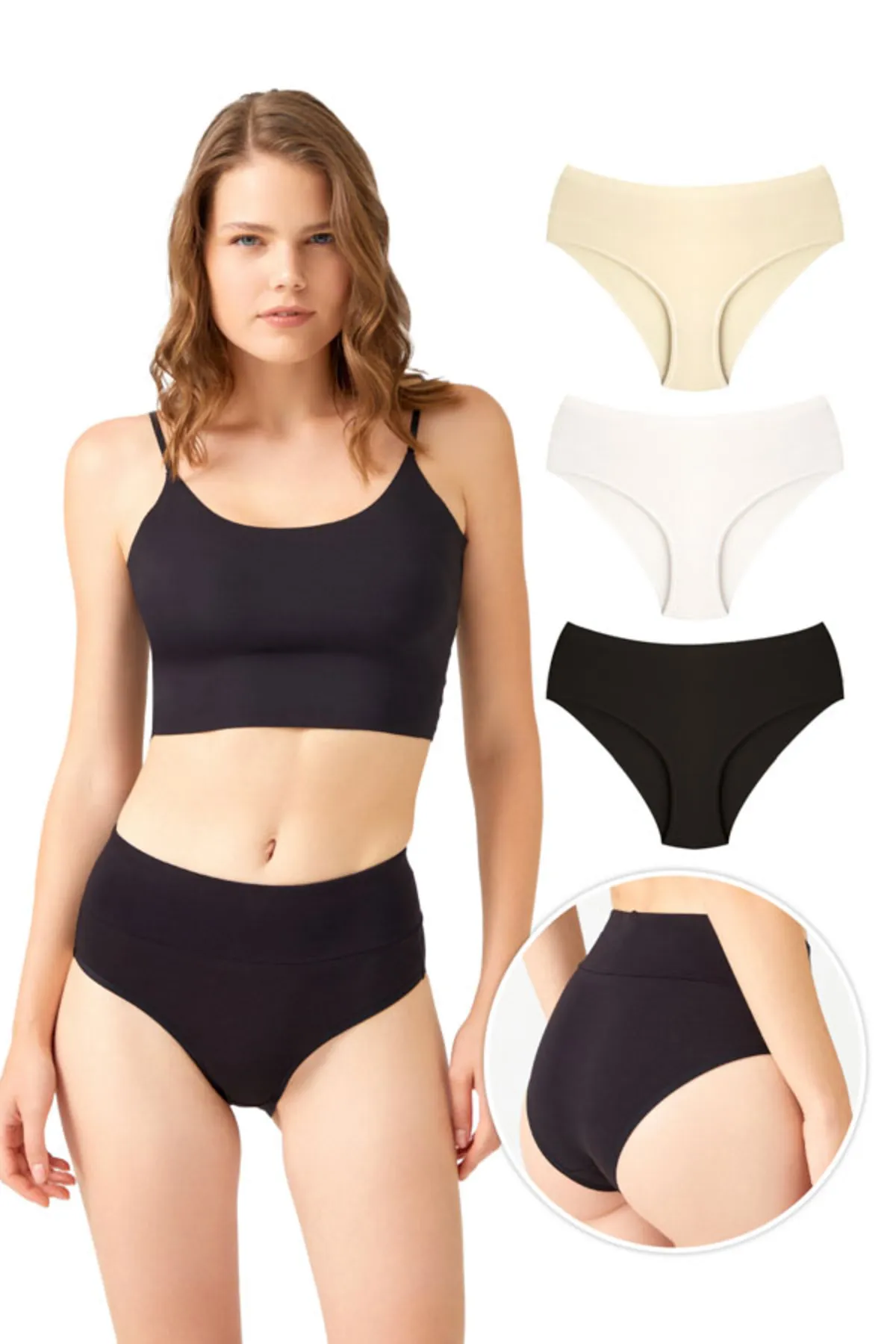 Cottonhill  Damen-Bikini-Höschen aus Baumwolle mit hoher Taille, 3er-Pack