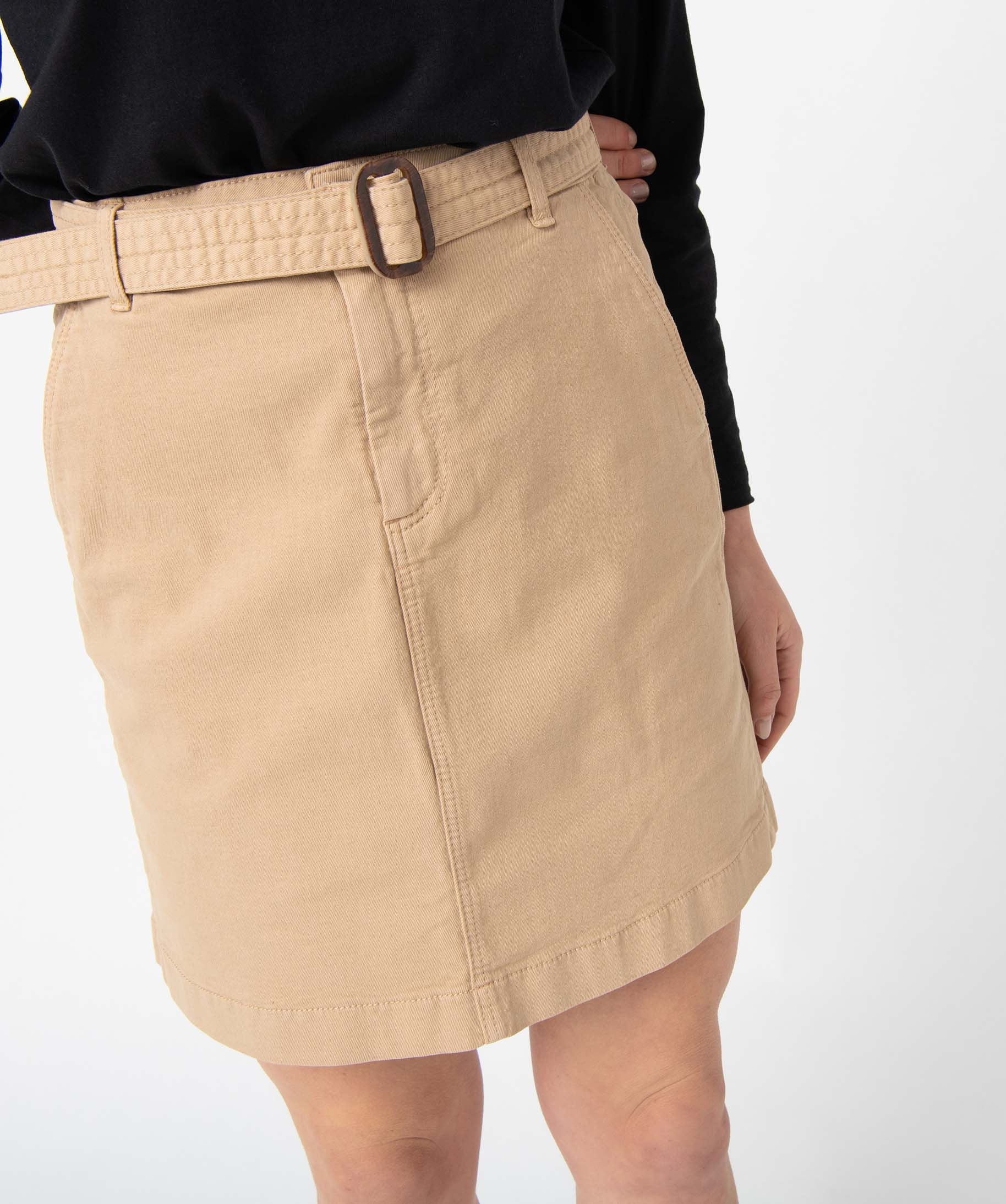 Jupe femme en toile de coton extensible avec ceinture beige | GEMO