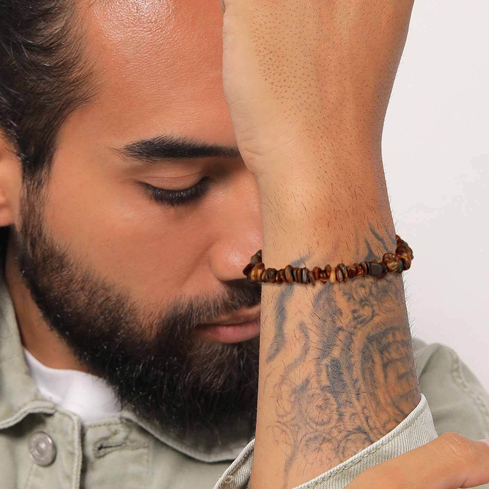 KUZZOI KUZZOI Bracelet Hommes boho éclat avec pierres précieuses œil de tigre en argent  Bracelet