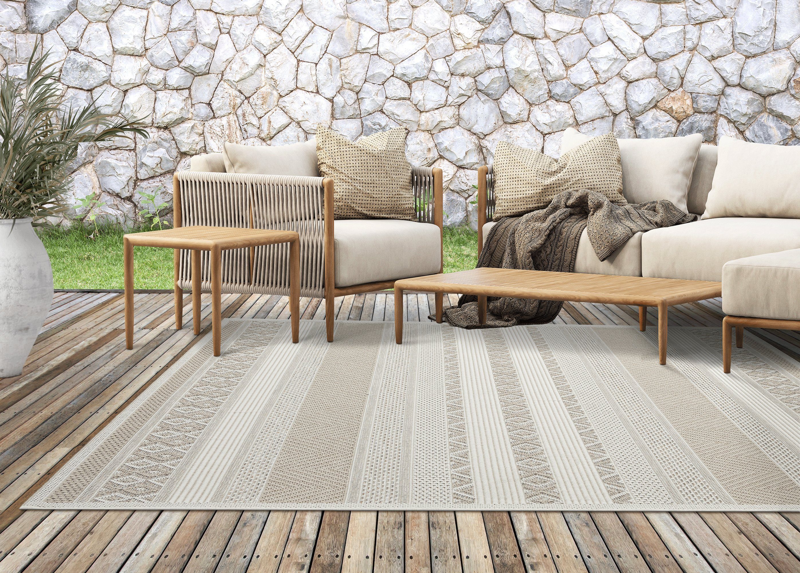 Teppich Calgary - robuster Outdoor Teppich, auch für Küche oder Esszimmer, the carpet, Rechteck, Boho-Style, Außenbereich, Innenbereich, Vintage-Optik