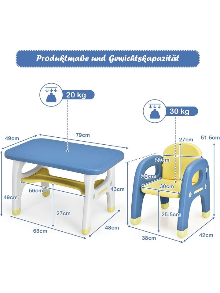 COSTWAY Tischset mit Stuhl für 1-5 Jahren in Blau günstig kaufen onesize