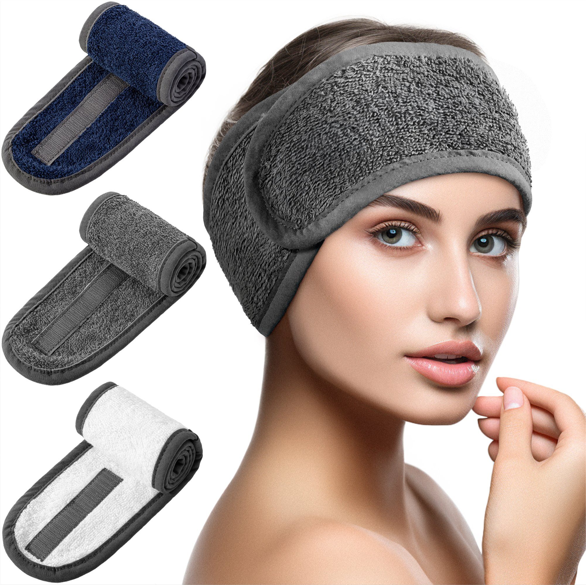 HOMELEVEL Haarband Kosmetik Haarband 3er Set - 3x Frottee Abschmink Haarband - Kosmetik