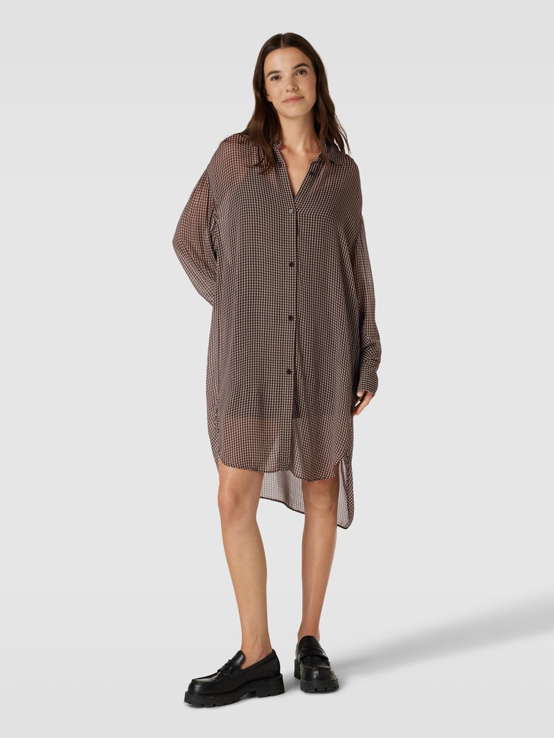 Longbluse aus Viskose mit Hahnentrittmuster Modell 'Bareid' in camel