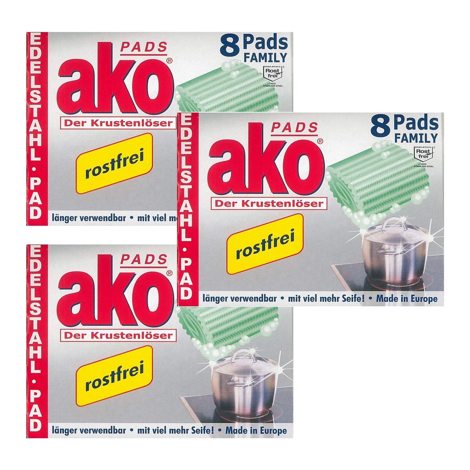 Ako Flaschenablage 3x ako Pads Edelstahl Der Krustenlöser Schwamm rostfrei fettlöser je 8