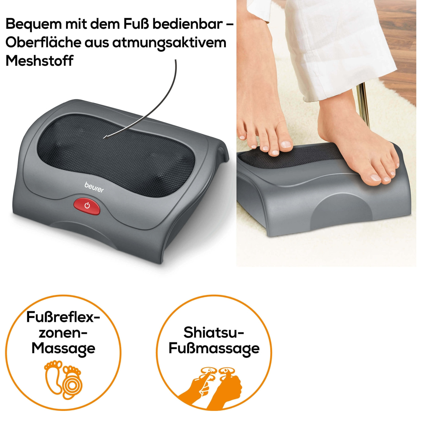 Beurer Shiatsu-Fußmassagegerät - FM 39-Durchblutungsfördernde Fußreflexzonenmassage mit dem Shiatsu-Massagegerät